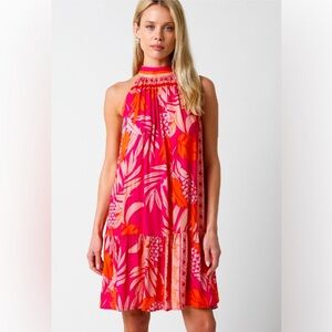 OLIVACIOUS Pink Pineapple Print Dress with Tie Back